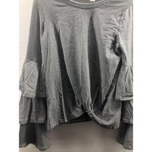 Belle + Sky Black & White Striped Tiered Sleeve Blouse Women's Size Small